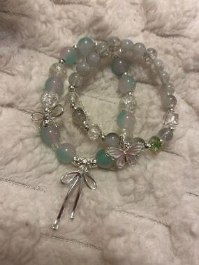 Pastel Beaded Stretch Bracelets with Dragonfly & Butterfly Charms | Set of 2